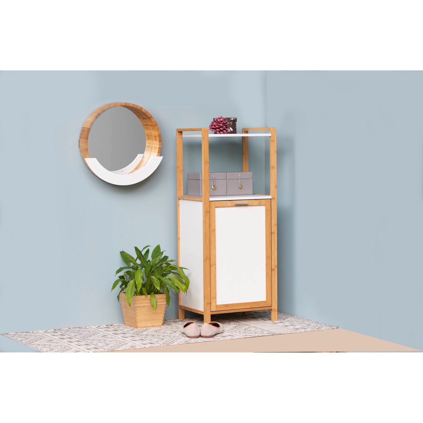 Finja Shelf Unit W/ Laundry Basket - Bamboo