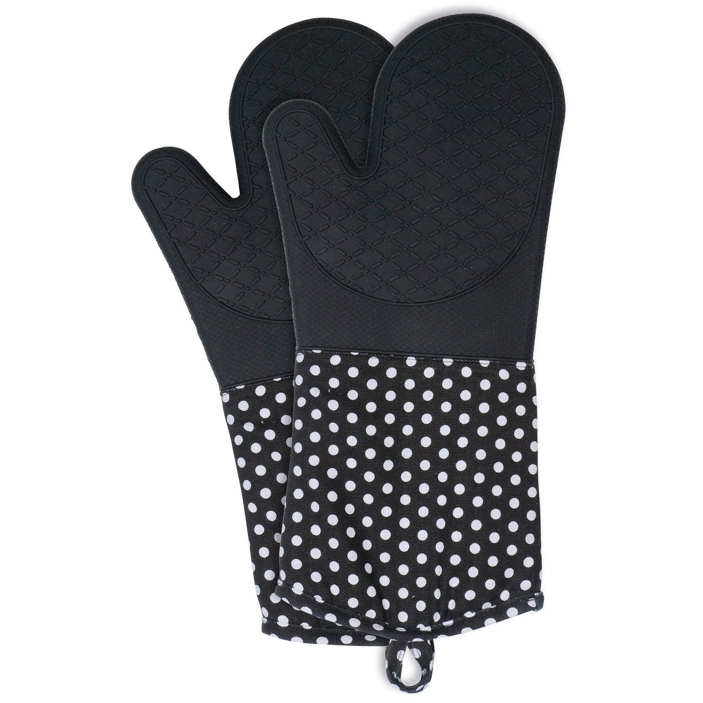 Oven Gloves Silicone 2 Pcs - Black W/ White Dots