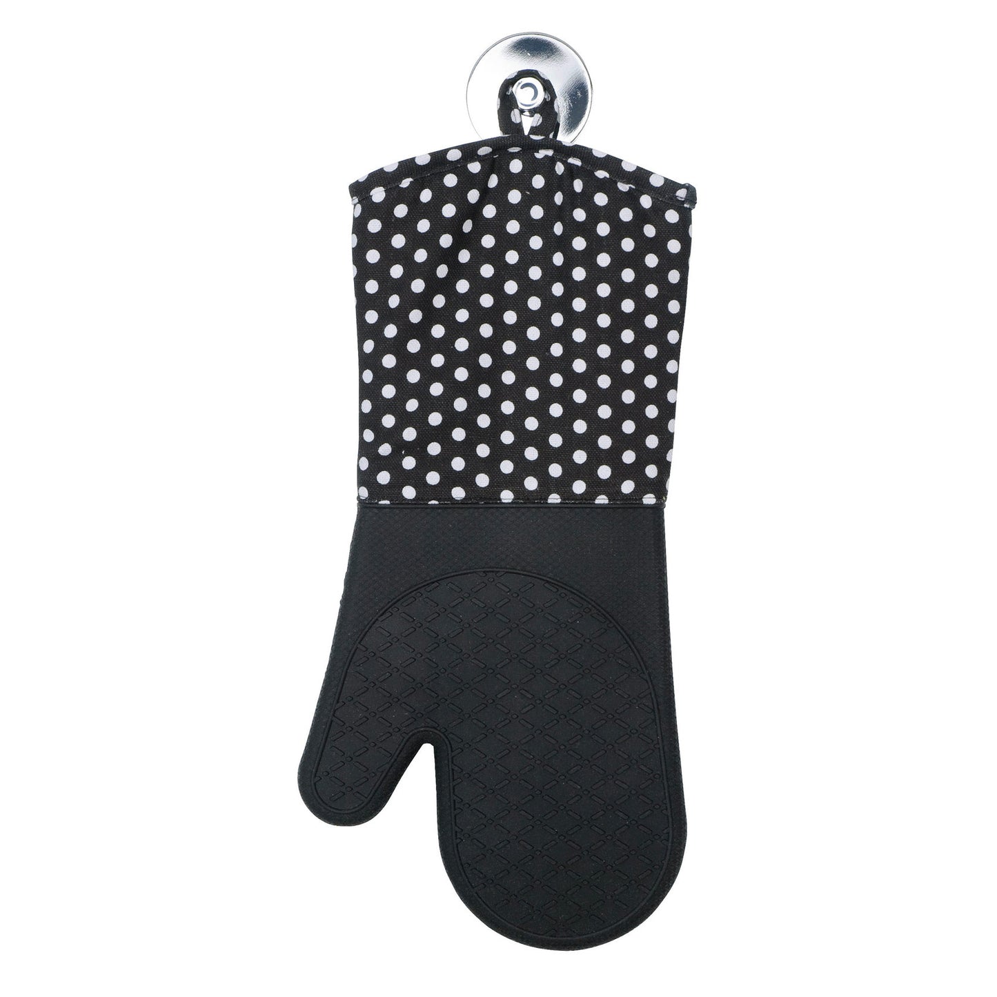 Oven Gloves Silicone 2 Pcs - Black W/ White Dots