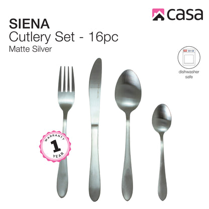 CASA SIENA 16PC CUTLERY SET | STAINLESS STEEL | MATTE SILVER FINISH