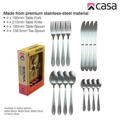 CASA SIENA 16PC CUTLERY SET | STAINLESS STEEL | MATTE SILVER FINISH