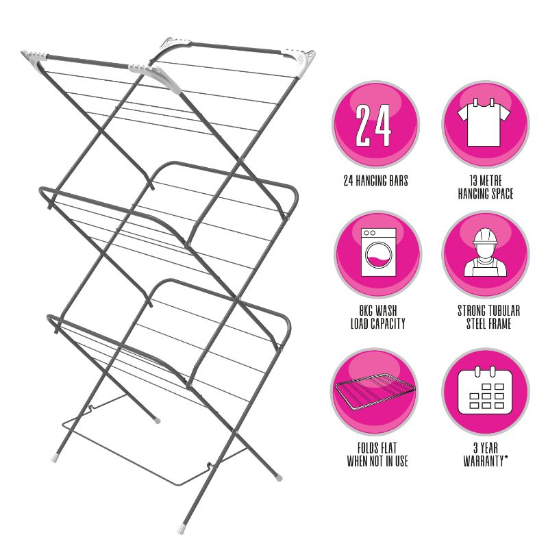 3-TIER CLOTHES DRYING STAND, FOLDABLE - 13M CAPACITY