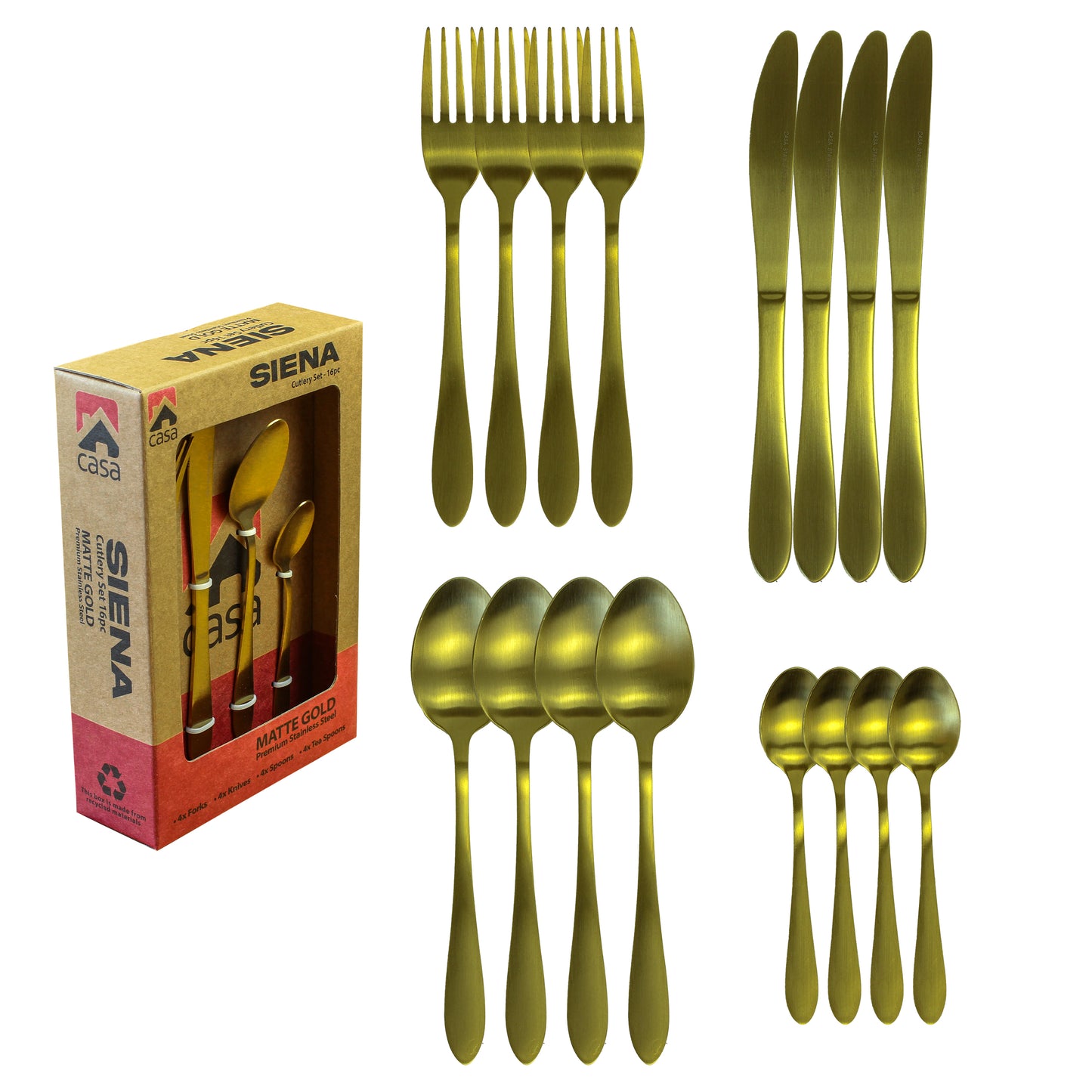 CASA SIENA 16PC CUTLERY SET | STAINLESS STEEL | MATTE GOLD FINISH