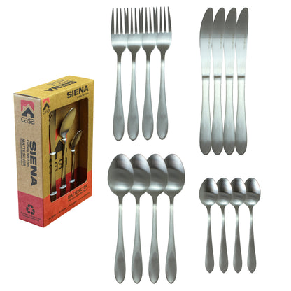 CASA SIENA 16PC CUTLERY SET | STAINLESS STEEL | MATTE SILVER FINISH